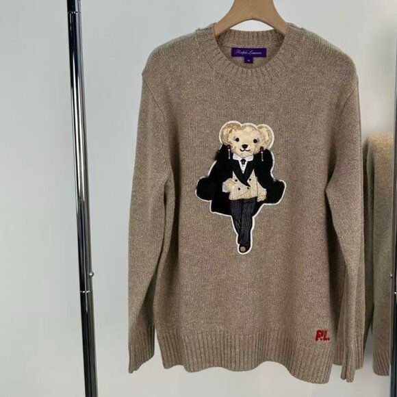 Polo Ralph Lauren Mascot Bear Pattern Camel Wool Sweater - Picture 5 of 5